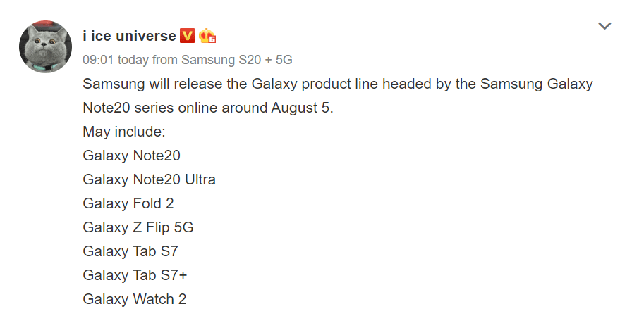 Thông tin về ngày phát hành Samsung Note 20, Fold 2, Z Flip 5G